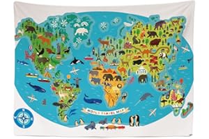 Ulticool - Mappa del Mondo Animali Natura - Arazzo - 200 x 150 cm Poster Decorazione - Regalo ragazza ragazzo - Decorazione - Trapunta - Tappeto - Tela - Pittura - Accessorio Tapisserie Camera