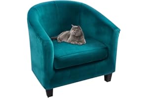 Lydevo Club Chair Covers 2 Piece Stretch Tub Chair Cover with Cushion Cover Leather Tub Chair Slipcover Pattern Washable non Slip Furniture Cover for Dining Living Room Reception,Velvet#Green