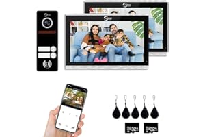 ANJIELO SMART Sistema de intercomunicador de video para puerta 1080P, timbre de 2 familias, pantalla táctil de 10 pulgadas, soporte de desbloqueo, intercomunicador bidireccional, detección de movimiento (negro)