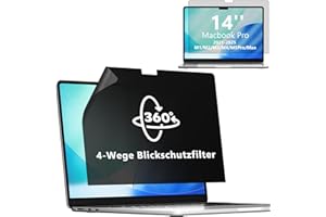 Mamol 360° Sichtschutz für MacBook Pro 14 Zoll 2021-2025 (M1/M2/M3/M4/M5,Pro/Max), 4-Wege Blickschutzfilter, Selbstklebender Anti Blaulicht Blendschutz Blickschutzfolie, Mac Laptop Displayschutz