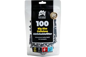 ‎KAILAR KAiLAR 9mm Big Size Cellulose Aktivkohlefilter Slim mit veganer Aktivkohle aus Kokosnussschalen | Für ein schadstoffärmeres und sanftes Raucherlebnis ohne zu verstopfen (Kälteresistenz) (100)