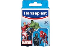 HANSAPLAST - 20 Pansements Enfant Marvel Avengers - Pansements Résistants à L'Eau - Pour Les Petits Bobos - Retrait Facile & Sans Douleur - 2 Formats : 14 Petits + 6 Grands