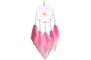 DRIFLO Dream Catcher with Feathers Handmade Woven Dream Catchers Ornaments for Girl Gift Romantic Art Dreamcatcher with Beads for Wall Hanging Home Children Bedroom Decoration Craft (pink)