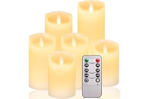 HEPAZ Świece LED typu tealight z timerem, zestaw 6 bezpłomieniowych lampek LED, realistyczne migoczące żarówki, elektryczne, sztuczne świece w kolorze ciepłej żółtej, świece LED, sezonowe i świąteczne