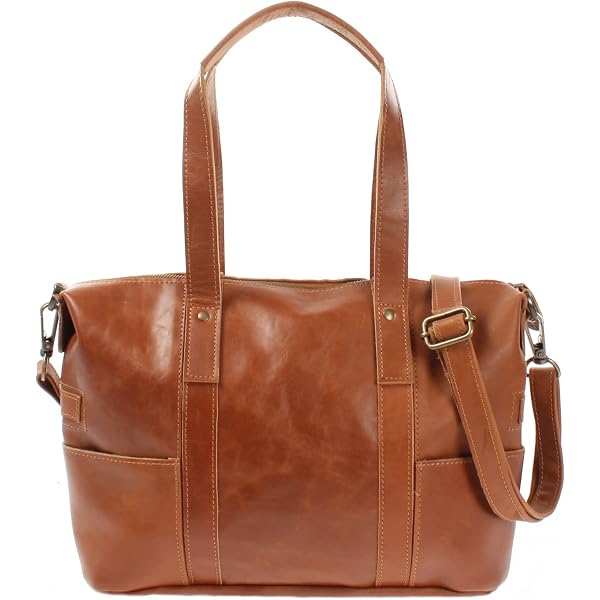 LL BARON Damen Leder Schultertasche FLAKONE – Braun-natur, Used Look, 33x22 Cm