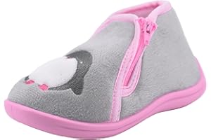 JOMIX Pantofole Bambini Invernali Ciabatte Bambina con Cerniera Scarpe Casa Antiscivolo per Bimbo e Bimba con Suola TPR Morbide e Calde Design Animali Pinguino Leone