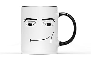 SMARTYPANTS Roblox kubek z twarzą mężczyzny - zabawna nowość uśmiech wesoły bezczelny Roblox Ultimate Virtual Universe Stwórz gamingowy kubek dla gracza herbata kawa prezent prezent czarny uchwyt