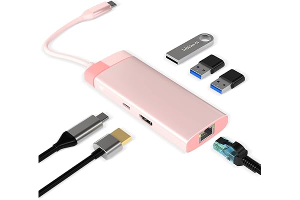 Hub USB C, Adaptateur USB C 6 en 1 avec Gigabit RJ45 Ethernet, 3 × USB 3.0, HDMI 4K et 100W PD, Station d'accueil Compatible avec Les Ordinateurs Portables MacBook Pro & Air USB C et Autres appareils