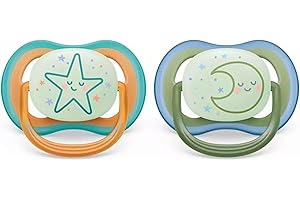 Philips Avent smoczek ultra air Nighttime – 2 sztuki, bez BPA, oddychający, świecący w ciemności smoczek dla dzieci od 18 miesięcy, w zestawie pudełko transportowe i sterylizacyjne (SCF376/23)