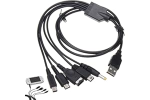 YESHLiky 5 in 1 DS Charger Cable Multi-Compatible Charging Cable for Nintendo DS Lite New 3DS、3DS(XL/LL), 2DS, DSi(XL/LL), GBA SP, Wii U, PSP 1000/2000/3000 (Black)