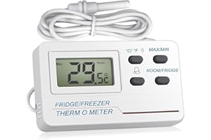 Thermomètre Frigo，Welltop 2 en 1 Congélateur Thermomètre hygrometre interieur avec sonde externe Fonction d'alarme d'affichage LCD facile à lire pour les bars de cuisine à domicile (1)