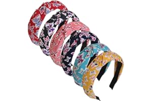 AIZIYIN Stirnbänder für Damen mit Blumen bedrucktes Stoff-Haarband, elastischer Knoten-Stirnband, Haarschmuck für Frauen und Mädchen (6FlowerHudie)