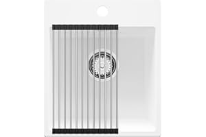 PRIMAGRAN Evier Cuisine en Granit Blanc 38x44cm, Lavabo 1 bac + Kit de Vidage + Égouttoir Enroulable, Évier à Encastrer al mueble 40cm - Riga Easy S038