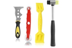 Bubuny Fensterverglasungswerkzeug-Set, 4-teiliges Verglasungswerkzeug mit 13-in-1-Mehrzweck-Messermeißel, Kunststoffhammer, Verglasungspaddel für Verglasung, Entglasung, Perlen, Funktionsset für