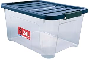 SUNDIS Wave Box, boîte de rangement avec couvercle clipsable 24l, en plastique transparent, superposable et empilable, idéale pour ranger la chambre, le dressing, le bureau ou la buanderie