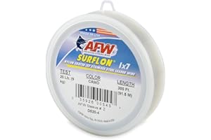 American Fishing Wire Surflon Nylon Coated 1x7 Stainless Steel Leader Wire - Fishing Leader Line for Saltwater, 10lb Test - 250lb Test in Bright, Black, Camo in 30ft, 100ft, 300ft and 1,000ft Lengths