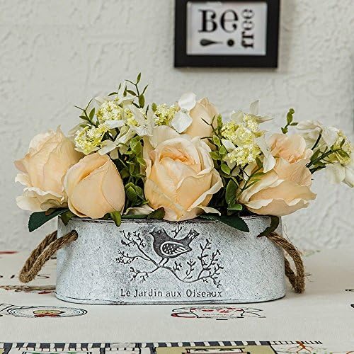 Jnseaol Artificial Flowers Artificial Flowers Diy Fake Flowers Living Room Sill Wedding Party Kitchen Home Iron Pot Holiday Gift Potted Pink -09