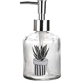 Glass Liquid Soap Dispenser,Cactus 1 Pattern 300ml 7.6x15.5cm