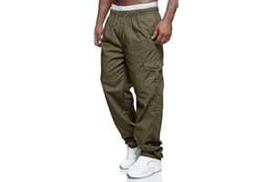 VANVENE Mens Cargo Work Trousers Lightweight Cotton Casual Jogger Elastic Waist Drawstring Outdoor Pants with Pockets