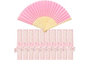Sweieoni Ventaglio Pieghevole Ventilatori Portatili Ventaglio bambù e tessuto Festa Matrimonio Rosa Ventaglio per DIY, Danza Raffreddamento Festa, Decorazione di Nozze (10 Pezzi+10 Scatole Eleganti)