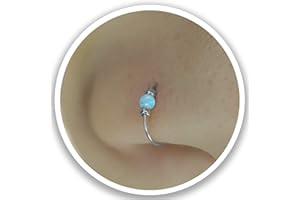 ALOMEPIERCINGS Thin Sterling Silver Light Blue Opal Nose Ring Hoop - 24 gauge very Thin Nose Hoop Tiny Piercings Nose Rings hoop - Opal nose ring - 2 mm Light Blue Opal piercing Nose Hoop