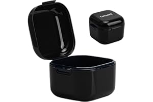 LoQuick Boîte de Rangement pour Prothèses Dentaires Nettoyage de Dentiers, Boîte de Nettoyage Orthodontique pour Dentier, avec Panier de Rinçage Amovible, Etuis de Bain pour Appareil Dentaire, Noir