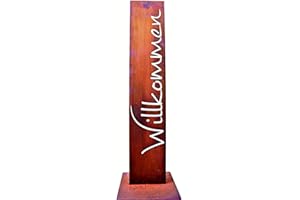 Rostikal Bienvenu (E) Bouclier Jardin Stèle Rouille Noble Décoration de Jardin sur Plaque Optique de Rouille 100 CM