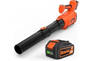 Soffiatore a Batteria, Bravolu Soffiatore Foglie Elettrico, con Batteria da 5200 mAh e Caricabatteria, Velocità Aria Max 305 km/h, 5 Velocità Regolabili e Modalità Turbo