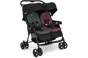 Joie - Aire Twin Poussette double légère, Dès la naissance à 15 kg, sièges indépendants orientés vers l'avant, harnais 5 points, inclinaison allongée, auvent UPF 50+, suspension (Shale)