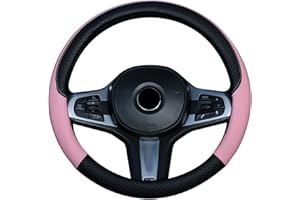 TSLBW Car Steering Wheel Covers 37-38cm PU Leather Breathable Anti-slip Protector Interior Accessories for Car (Pink)
