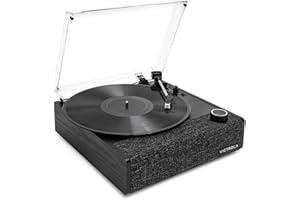 Victrola Eastwood II, giradischi con finitura nera, con altoparlanti, Bluetooth 5.1 e tecnologia Vinyl Stream, lettore in vinile a 3 velocità in stile vintage, cartuccia Audio Technica AT-3600LA