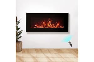FLAME&SHADE Wall Mounted Electric Fires, 85cm Wide Freestanding or Hanging Fireplace Room Heater with Remote