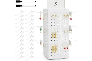 VACONICO Rotating Peg Board Display Stand with 24 Hooks, Tabletop Metal Pegboard Shelf for Craft Shows & Fairs, Retail Stores, 4-Sided Vendors Arts and Crafts Finishing,White