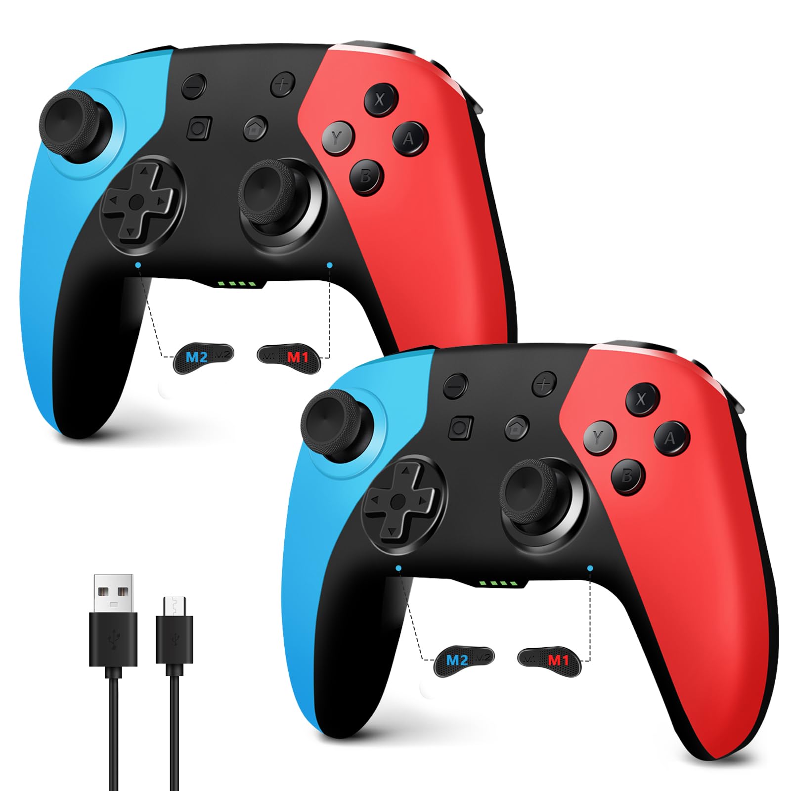 AceGamer 2pcs Wireless Controller Für Switch2/Switch/Lite/OLED,mit Hall Joystick/6-Axis Gyro/Turbo/Programmierbare Funktion,Controller für Switch Pro mit Low Power Warning/Wake-up Funktion - 1