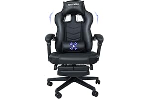 PULUOMIS Video Gaming Chair Massage for Adults with Footrest Computer Desk Chair PU Leather 150° Reclining High Back Support Office chair for Home with Headrest Lumbar Pillow (Black)