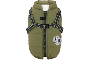 Poseca Dog Coat with Harness,Dog Coats Waterproof,Small Dog Harness Jacket,Puppy Winter Fleece Jackets,Winter Waterproof Coat with Reflective Harness and Zipper for Small Medium Large Dogs