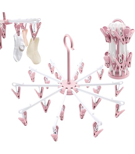 LWMTT Sokdroger Kledingrek, Kledingdroger Hanger met 32 Clips en Druppelvrije Opvouwbare Wasrek voor Sokken, Babykleding, Ondergoed, Handdoeken (Blauw