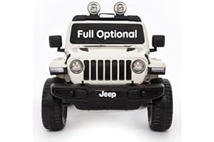 Babycar Jeep ® Wrangler Rubicon 2 Places 12 V avec siège en Cuir pour Enfants (Blanc) Voiture Electrique Enfants 2 Places Portes ouvrables avec télécommande 2,4 GHz Soft Start Full Optional