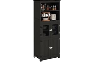 HOMCOM Alacena de Cocina Aparador de Comedor Armario de Cocina con 4 Puertas 2 Estantes Abiertos y Estante Ajustable para Salón 60x30x162 cm Negro