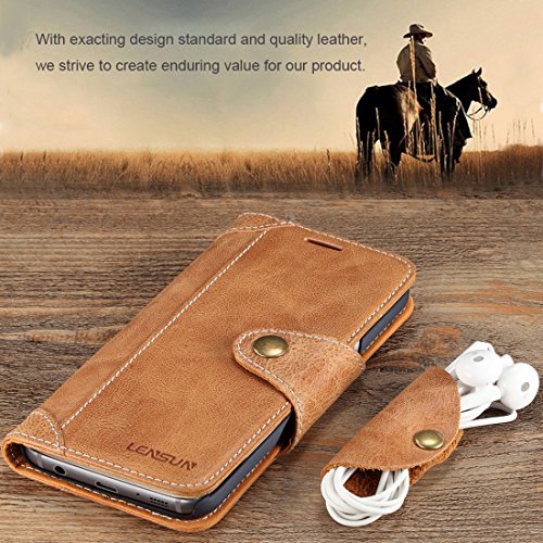 Funda Galaxy S7 Edge  Lensun Funda de Cuero Genuino para Samsung Galaxy S7 Edge 5 5  con Cartera para Tarjetas y Cierre Magnetico - Marr  n  S7E-GT-BN 
