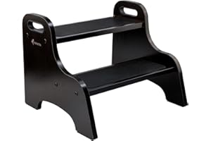 StrongTek Taburete de madera de 2 escalones para niños con superficie antideslizante, asas portátiles, almohadillas antideslizantes y capacidad de 300 libras, soporte multiusos de alta resistencia
