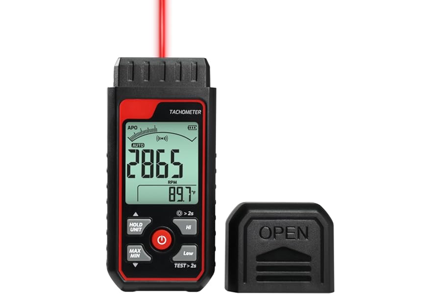 Non-Contact Digital Tachometer RPM Meter Speed Gauge Laser Photo Tachometer with 2.5~99999 RPM Range, Backlit Display | Analog Bar Scale | Custom Alarms for HVAC Motor Engine Speed Tester