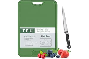 Gintan Flexibles TPU Schneidebrett, BPA-frei, mit Messer- und Saftrille, kratzfeste flexible Schneidebretter für die Küche, spülmaschinenfest, griffiger Griff, rutschfest (Dunkel Grün)