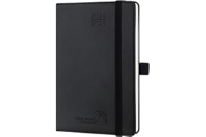 POPRUN Agenda 2024 2025 Pequeña de Bolsillo 16 x 10,5 cm, Planificador Semanal 17 Meses de Ago.2024 a Dic.2025, 1 Semana 2 Páginas, Porta Boligrafos Autoadhesivo, 80 GSM Papel, Negro