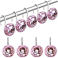TOAOB THE ONE AND ONLY BABY 12pcs Pink Rhinestone Decorative Shower Curtain Hooks Rings Rust Proof Stainless Steel Rod Hangers Acrylic Crystal Decorative Shower Curtain Hooks for Bathroom