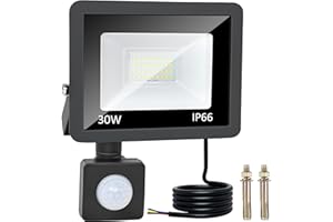 OUSIDE Zewnętrzny reflektor LED z czujnikiem ruchu 30 W, oświetlenie zewnętrzne z czujnikiem, 6500 K, 2600 lm, wodoszczelność IP66,220-240V AC