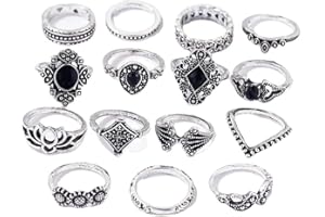 Dusenly 15pcs Women's Hollow Ring Bohemian Stacking Rings Black Vintage Joint Knuckle Rings Set for Women and Girls
