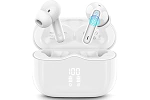 XINWLD Ecouteurs Bluetooth sans Fil, Ecouteurs Bluetooth 5.4 avec ENC Réduction Antibruit Mic, 40H HiFi Son Stéréo Durée de Lecture, IP7 Étanche Oreillette sans Fil Écran LED USB-C pour Android iOS, Blanc