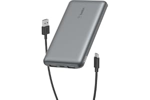 Belkin 10000mAh portable power bank, 10K -C portable charger with 1 -C port and 2 -A ports, battery pack for up to 15W charging for iPhone, Samsung Galaxy, AirPods, iPad - Space Gray