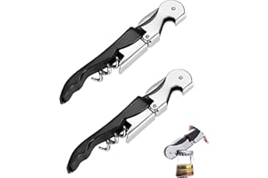 WOKICOR 2 Pièces Tire Bouchon Sommelier Limonadier Professionnel, Ouvre Bouteille de Bière 3 en 1 Couteau Hippocampe Couteaux Sommelier Acier Inoxydable avec Décapsuleur Coupe Capsule Qualité Hôtel Restaurant